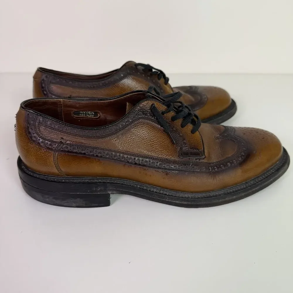 Vintage Nunn Bush Two Tone Brown Wingtip Brogue Oxford Dress Shoes Mens 7.5D USA